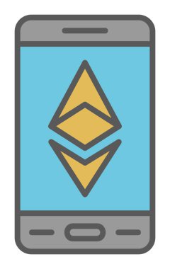 Akıllı telefon düz simgesi üzerine Ethereum, vektör illüstrasyonu