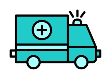 Basit renklerde ambulans arabası vektör simgesi. Yandan görüntüle