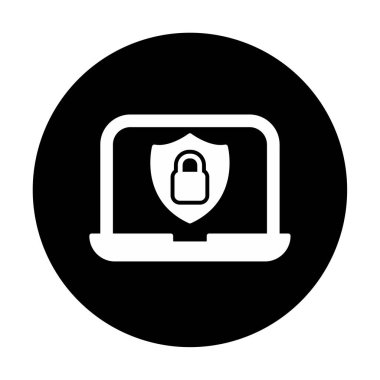 Veri Güvenlik simgesi, kalkan ve asma kilitli dizüstü bilgisayar, vektör illüstrasyonu