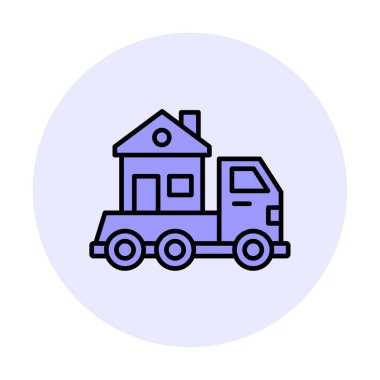 Ev kamyonu teslimatı ikon vektörü. Yer değiştirme servisi. Eve taşın