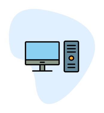 masaüstü bilgisayar simgesi tasarımı, düz işaret, vektör ve illüstrasyon