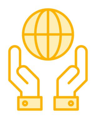 Beyaz arkaplanda izole edilmiş iki el Dünya vektör simgesini tutuyor