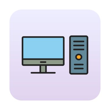 masaüstü bilgisayar simgesi tasarımı, düz işaret, vektör ve illüstrasyon