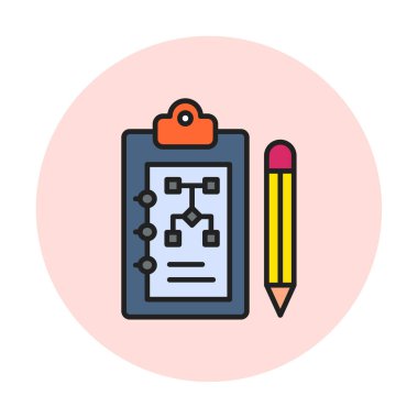 Kalem simgesi, vektör illüstrasyonlu pano üzerinde plan 