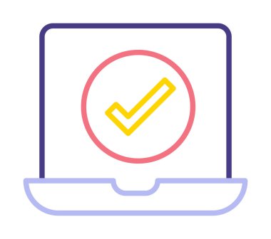 Dizüstü bilgisayardaki işaret simgesini kontrol et, vektör illüstrasyonuName 