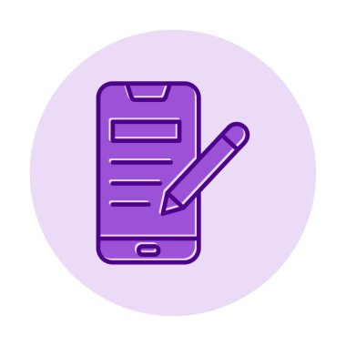 Beyaz arkaplanda not defteri simgesi olan akıllı telefon 