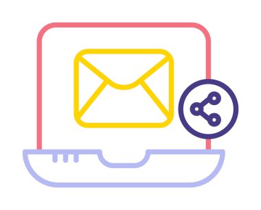 E- posta simgesi olan dizüstü bilgisayar. vektör illüstrasyonu 