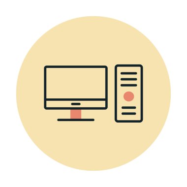 masaüstü bilgisayar simgesi tasarımı, düz işaret, vektör ve illüstrasyon