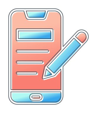 Beyaz arkaplanda not defteri simgesi olan akıllı telefon 