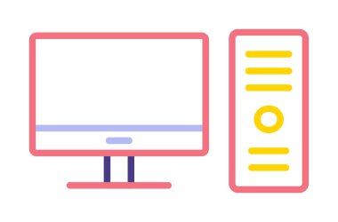 masaüstü bilgisayar simgesi tasarımı, düz işaret, vektör ve illüstrasyon