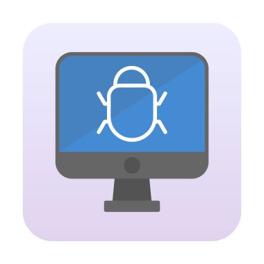 Bilgisayar monitöründe anti virüs. Web simgesi basit tasarım