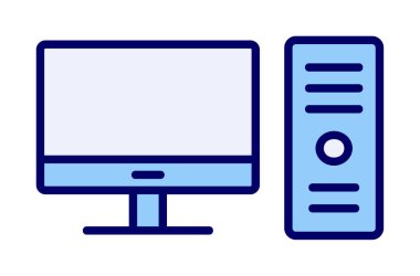 masaüstü bilgisayar simgesi tasarımı, düz işaret, vektör ve illüstrasyon