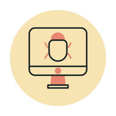 Bilgisayar monitöründe anti virüs. Web simgesi basit tasarım