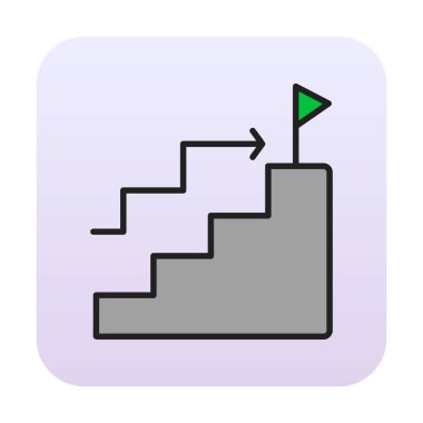 Hedef başarı vektör simgesi. Merdivenler ve bayrak illüstrasyon sembolü.  