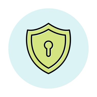 Anahtar deliği düz simgesi olan kalkan, vektör illüstrasyonu