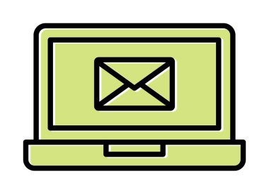 Beyaz arkaplanda dizüstü bilgisayar vektör illüstrasyonunda e- posta