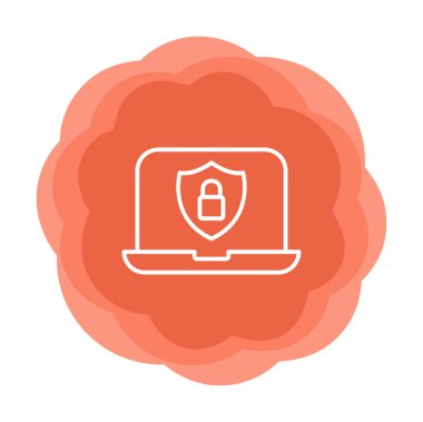 Veri Güvenlik simgesi, kalkan ve asma kilitli dizüstü bilgisayar, vektör illüstrasyonu