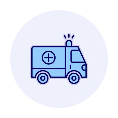 Basit renklerde ambulans arabası vektör simgesi. Yandan görüntüle