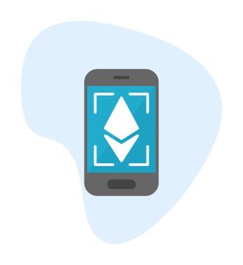 Telefon ekranındaki Ethereum simgesi, vektör sembolü