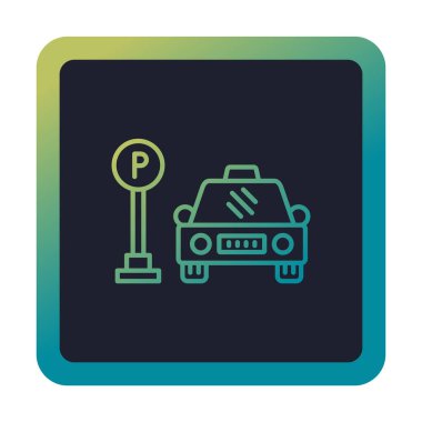 Çember vektör illüstrasyonunda park simgesinin yanındaki araba