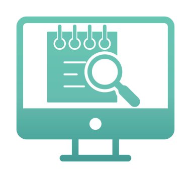 Bilgisayar simgesini ara. Bilgisayar ve büyüteç işareti. Bilgisayar sembol bul. 