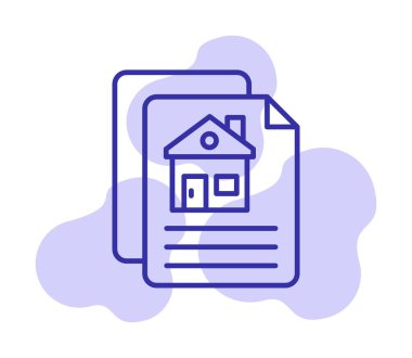 Kağıtların ve ev simgesinin vektör çizimi. İnşaat Sözleşmesi                         