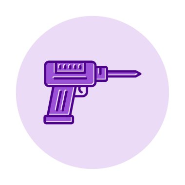 Düz dizaynlı el matkabı simgesi. Tamirci konsepti için matkap simgesi. Çizgi film dizaynında ev aletleri. Tamirci için elektrikli cihaz. Vektör illüstrasyonu