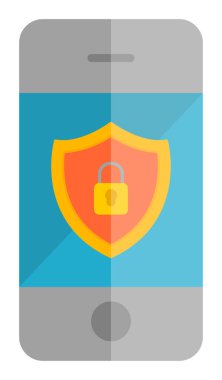 Mobil güvenlik konsepti ikonunun vektör çizimi. Ekranda asma kilitli akıllı telefon