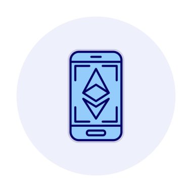 Telefon ekranındaki Ethereum simgesi, vektör sembolü