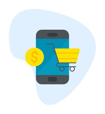 Mobil Online Alışveriş simgesi. Vektör illüstrasyonu