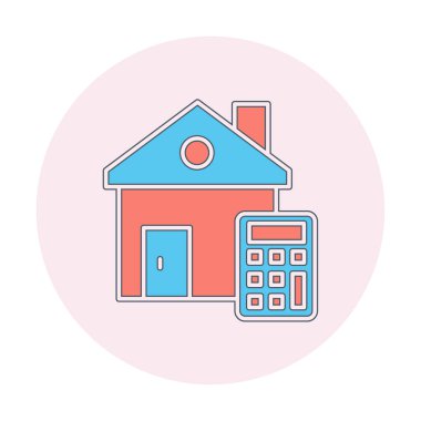 Ev Maliyeti Hesaplayıcı Simgesi, Renkli Vektör İllüstrasyonu