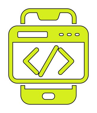 Beyaz arkaplanda akıllı telefon kodlama vektör çizimi