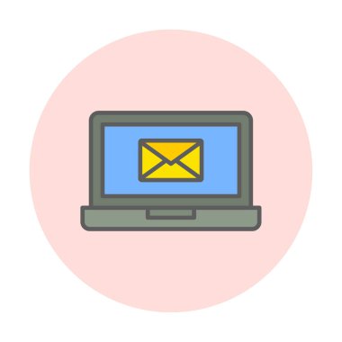 Beyaz arkaplanda dizüstü bilgisayar vektör illüstrasyonunda e- posta