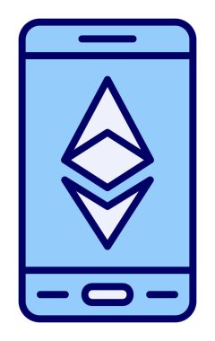 Akıllı telefon düz simgesi üzerine Ethereum, vektör illüstrasyonu
