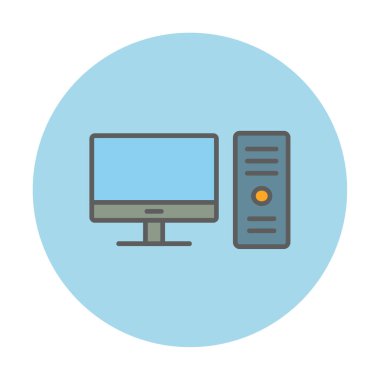 masaüstü bilgisayar simgesi tasarımı, düz işaret, vektör ve illüstrasyon