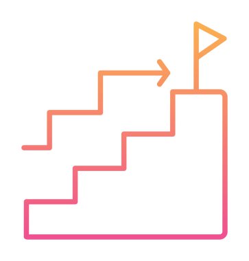 Hedef başarı vektör simgesi. Merdivenler ve bayrak illüstrasyon sembolü.  