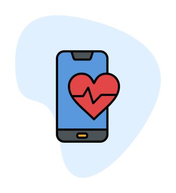 Akıllı telefon ekranında kalp atış hızı sembolü, satır biçimi simgesi, vektör tasarımı 
