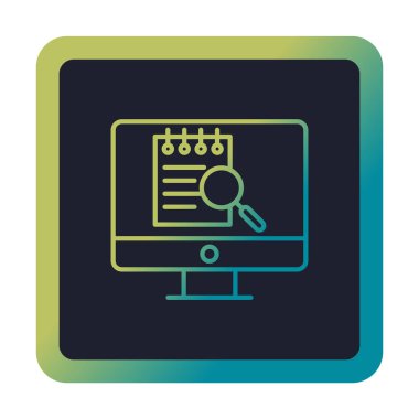 Bilgisayar simgesini ara. Bilgisayar ve büyüteç işareti. Bilgisayar sembol bul. 