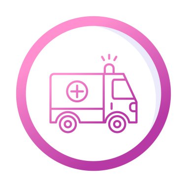 Basit renklerde ambulans arabası vektör simgesi. Yandan görüntüle