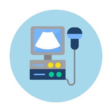 Ultrasound machine. Ultrasound scanner machine isolated object on white background. Medical diagnostic equipment sonography. Vector illustration flat design. Ultrasonic device.