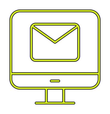 Beyaz arkaplanda bilgisayar e- posta vektör illüstrasyonu