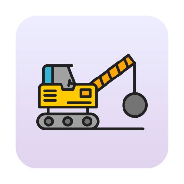 Binanın yıkımı için inşaat aracı. düz vektör illüstrasyonu