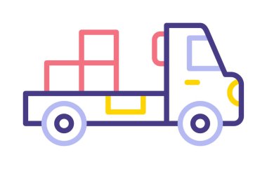 Web ve mobil uygulama tasarımınız için kutu simgesi vektörü olan kamyon, dağıtım kamyonu logosu konsepti