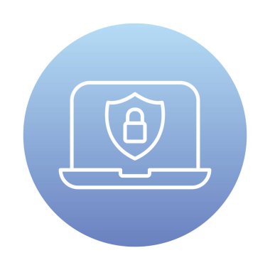 Veri Güvenlik simgesi, kalkan ve asma kilitli dizüstü bilgisayar, vektör illüstrasyonu