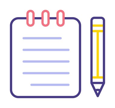 Basit not defteri arayüzü simgesi, vektör illüstrasyonu