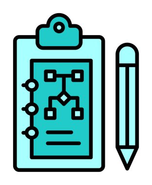 Kalem simgesi, vektör illüstrasyonlu pano üzerinde plan 