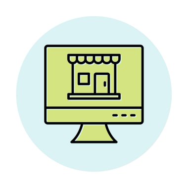 dükkan, Online Shop konsepti, vektör illüstrasyon tasarımı olan bilgisayar ekranı
