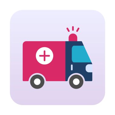 Basit renklerde ambulans arabası vektör simgesi. Yandan görüntüle