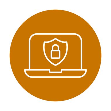 Veri Güvenlik simgesi, kalkan ve asma kilitli dizüstü bilgisayar, vektör illüstrasyonu