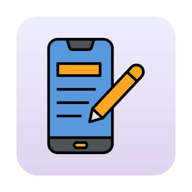 Beyaz arkaplanda not defteri simgesi olan akıllı telefon 